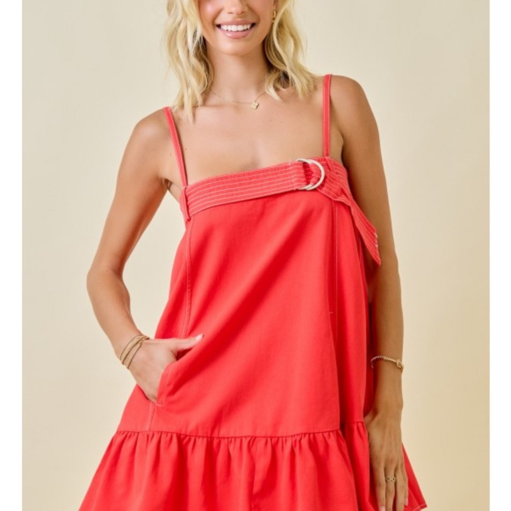 Coral Belted Tank Sundress